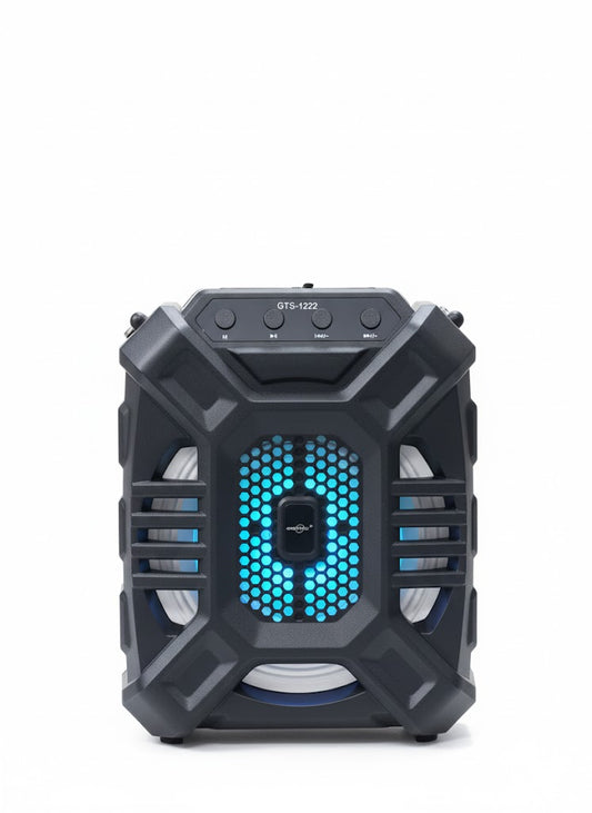 Portable Wireless Speaker & Karaoke System (GTS-1222) – Big Bass, LED Lights, USB/TF/FM Radio, Mic Input
