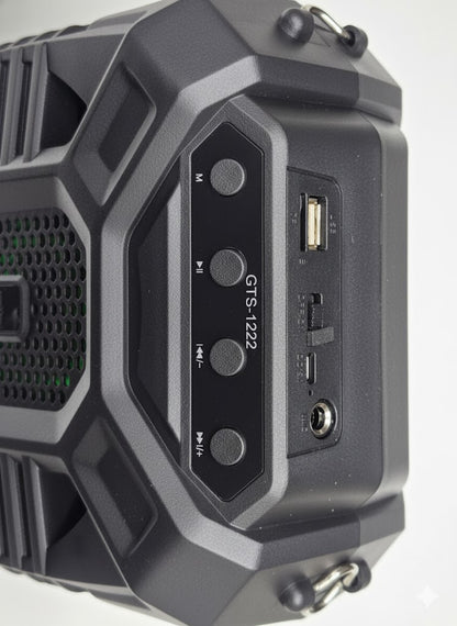 Portable Wireless Speaker & Karaoke System (GTS-1222) – Big Bass, LED Lights, USB/TF/FM Radio, Mic Input